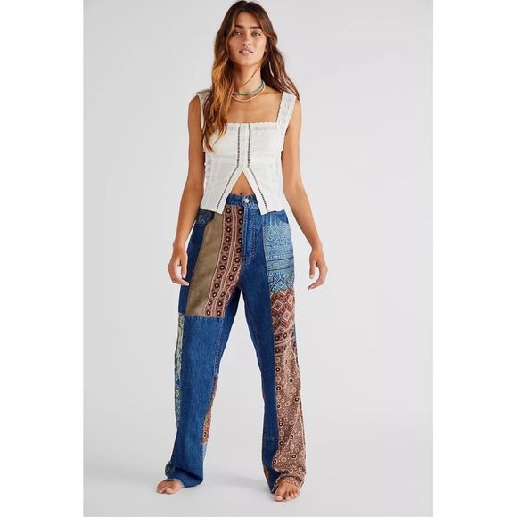 New Dr. Collectors x Free People Patched Jeans Size Small - Picture 1 of 5